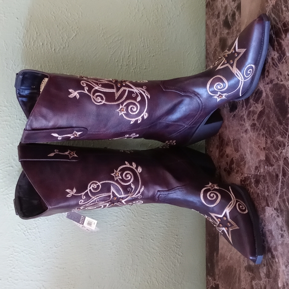 Roper Wear the West Star Dazzle Gold Thread Women's Ropers Sz 9 Brown Boots NWT - Picture 2 of 9